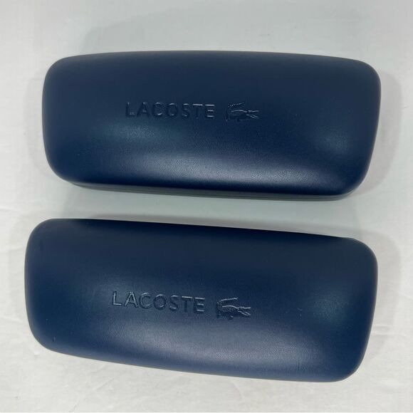 New! Lacoste Hard Case For Eyeglasses Blue Leather Clam Shell Case Bundle of 2 - Picture 1 of 7